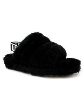 NEW Ugg Fluff Yeah Slippers Size 8 Black Slingback Slides Platform New